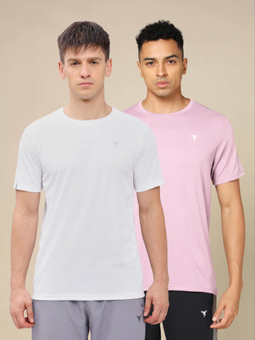 Men Solid Slim Fit Crew Neck T-shirt with TECHNO COOL+ (Pack of 2)