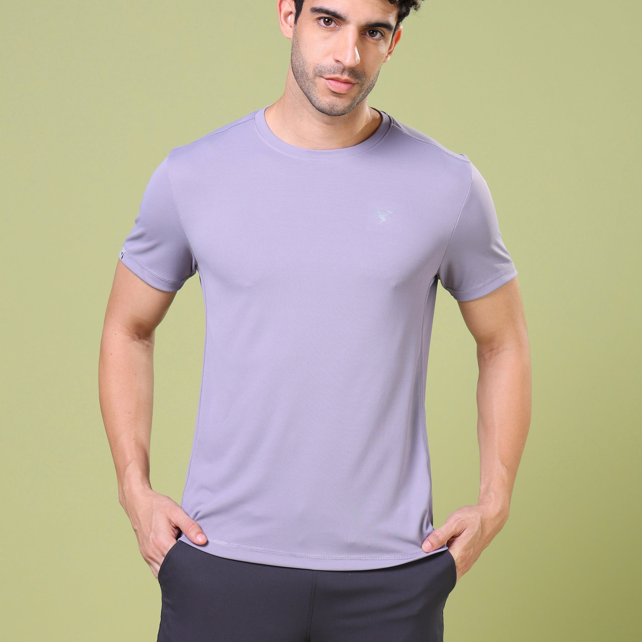 Men Solid Slim Fit Crew Neck T-shirt with TECHNO COOL+
