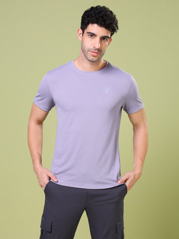 Men Solid Slim Fit Crew Neck T-shirt with TECHNO COOL+