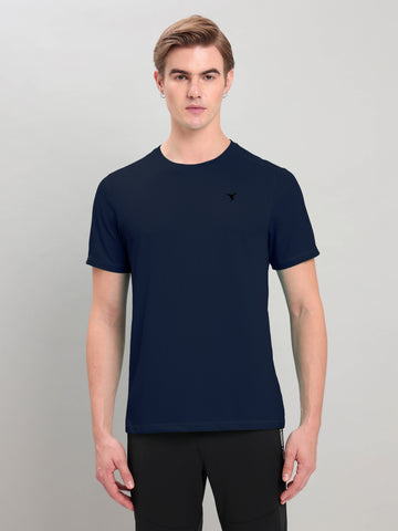 Men Solid Slim Fit Crew Neck T-shirt with TECHNO COOL+
