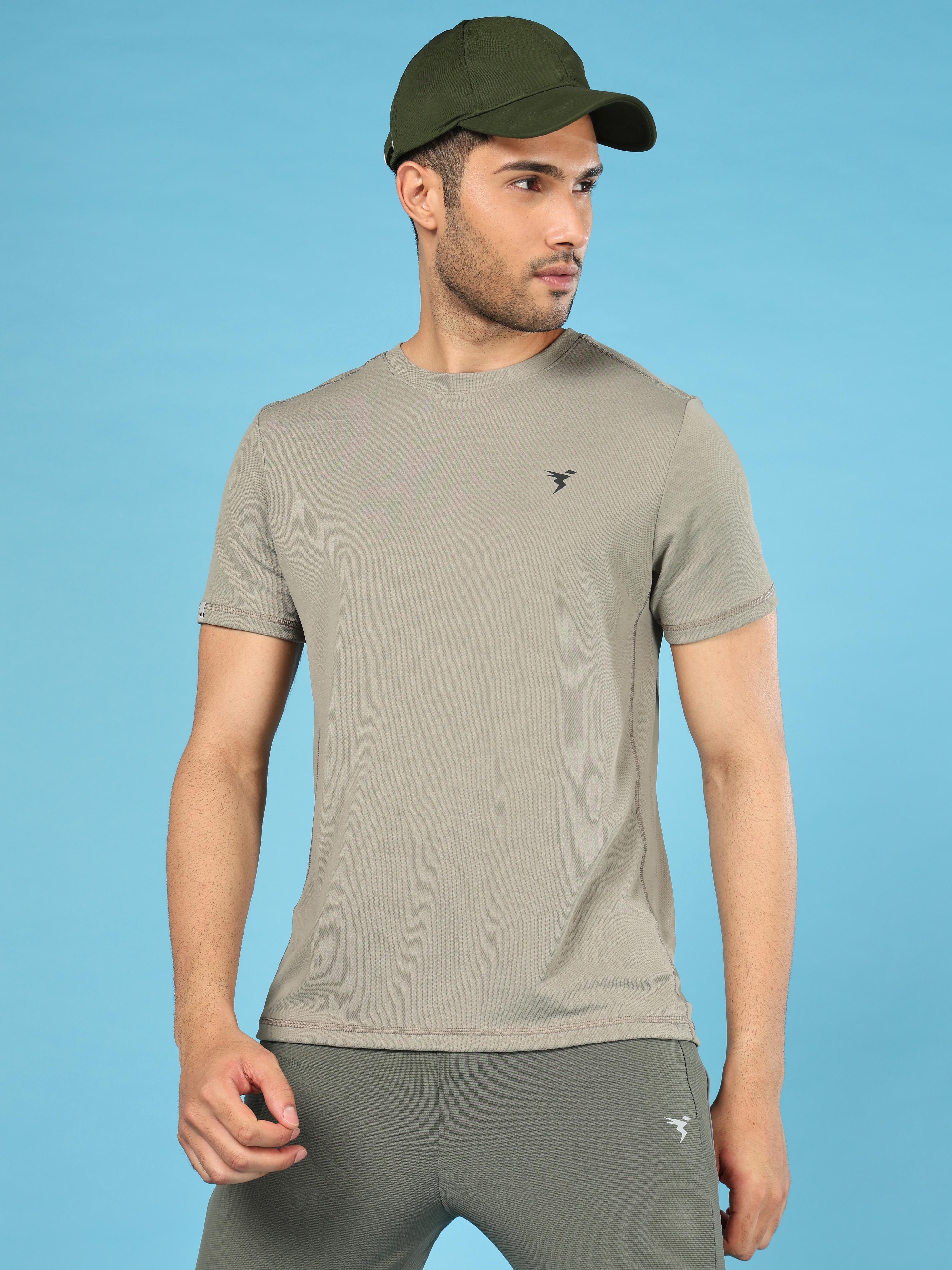 Men Solid Slim Fit Crew Neck T-shirt with TECHNO COOL+