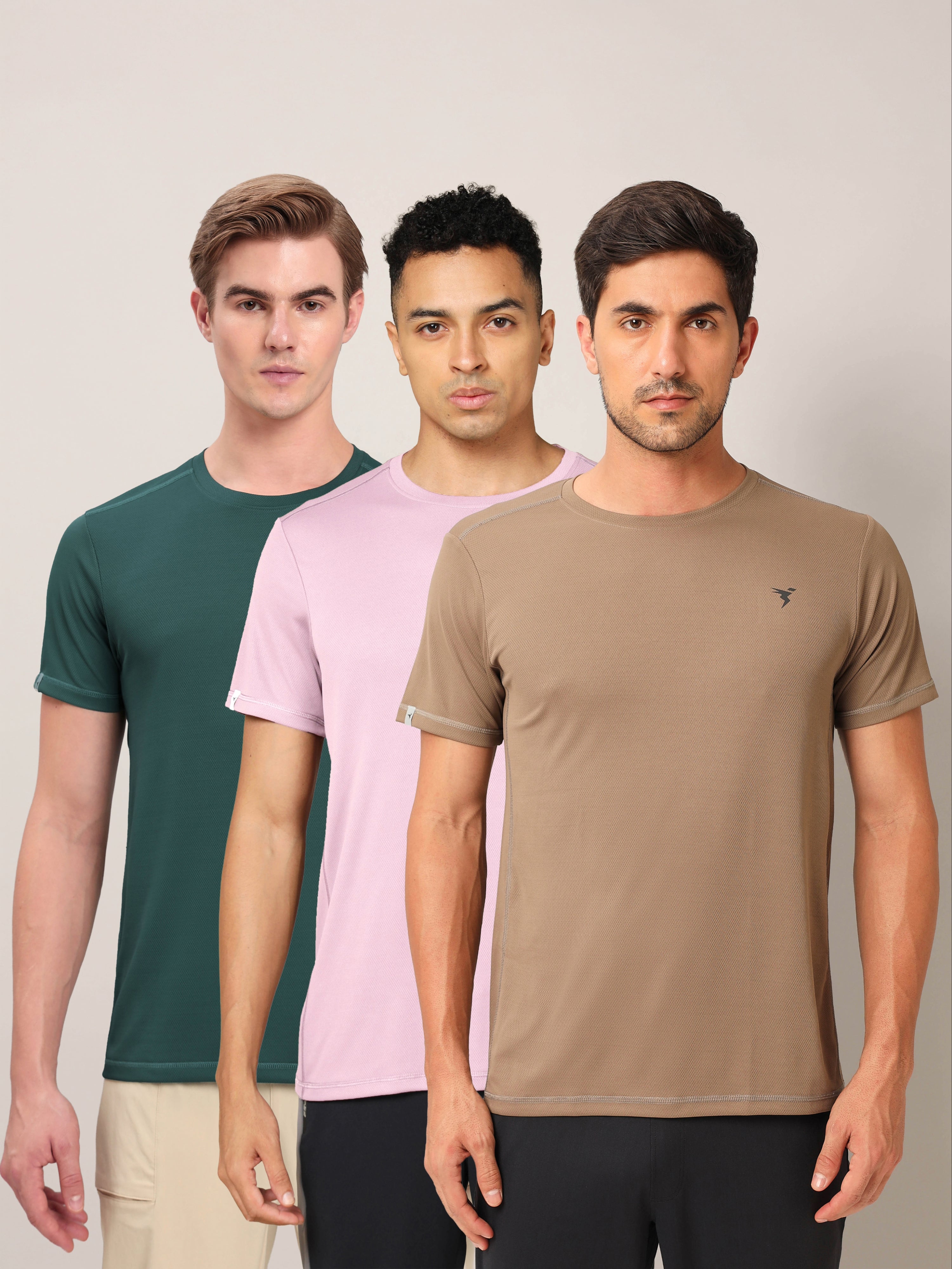Men Solid Slim Fit Crew Neck T-shirt with TECHNO COOL+ (Pack of 3)