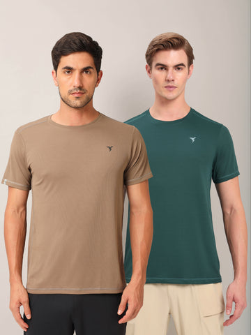 Men Solid Slim Fit Crew Neck T-shirt with TECHNO COOL+ (Pack of 2)