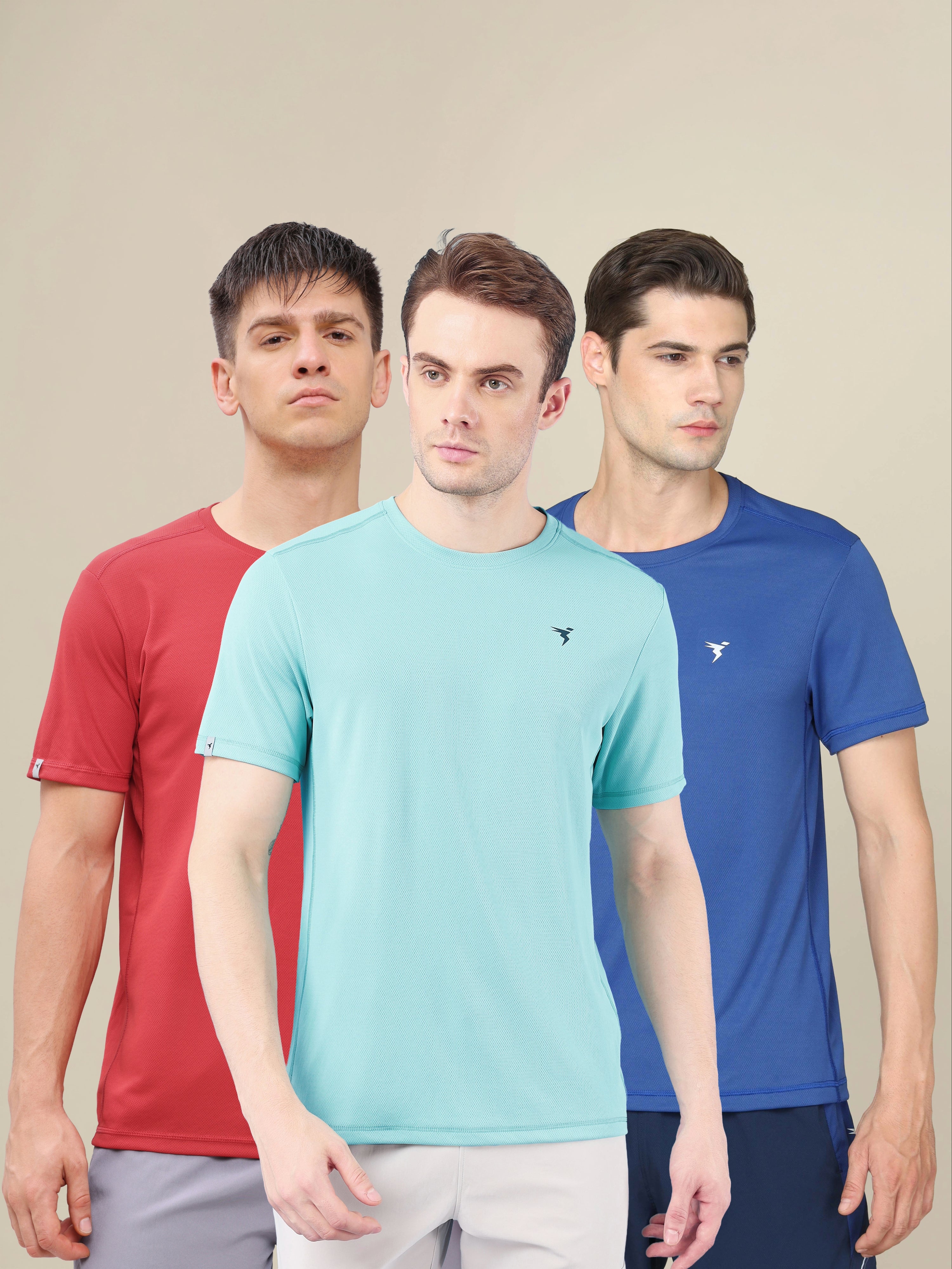 Men Solid Slim Fit Crew Neck T-shirt with TECHNO COOL+ (Pack of 3)