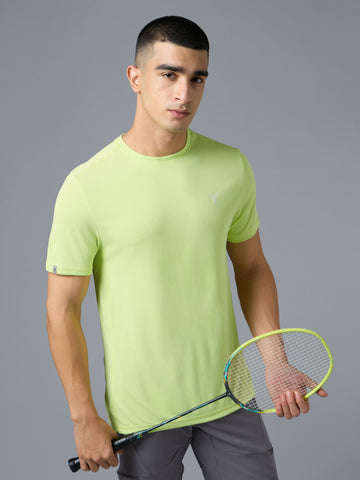 Men Solid Slim Fit Crew Neck T-shirt with TECHNO COOL+