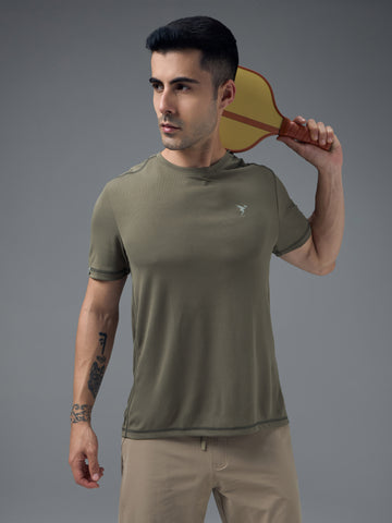 Men Solid Slim Fit Crew Neck T-shirt with TECHNO COOL+