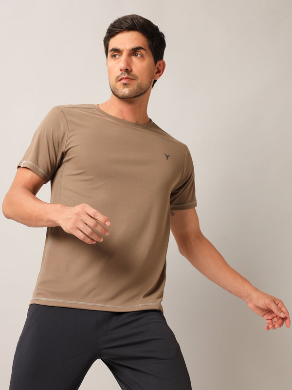 Men Solid Slim Fit Crew Neck T-shirt with TECHNO COOL+