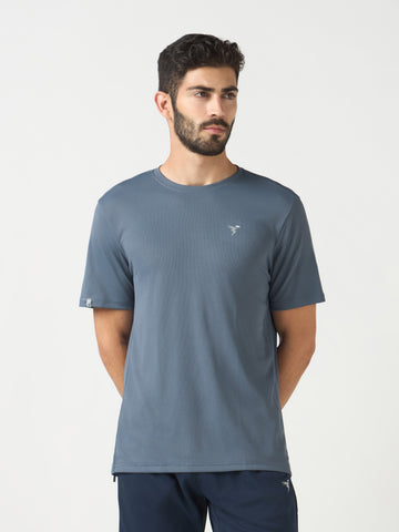 Men Solid Slim Fit Crew Neck T-shirt with TECHNO COOL+