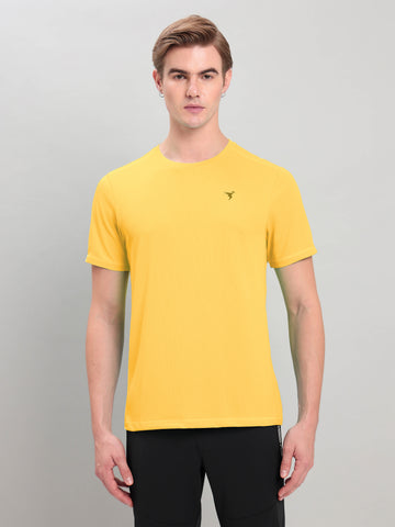 Men Solid Slim Fit Crew Neck T-shirt with TECHNO COOL+
