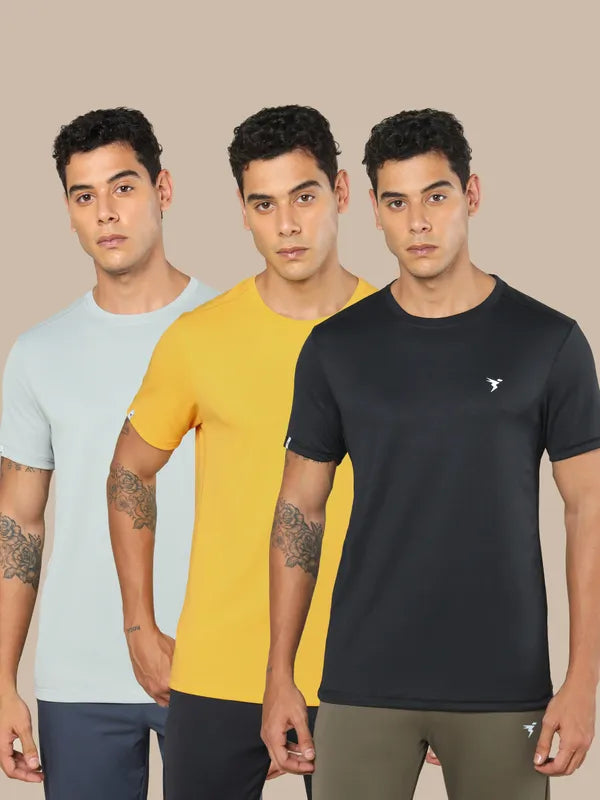 Men Solid Slim Fit Crew Neck T-shirt with TECHNO COOL+ ( Pack of 3)