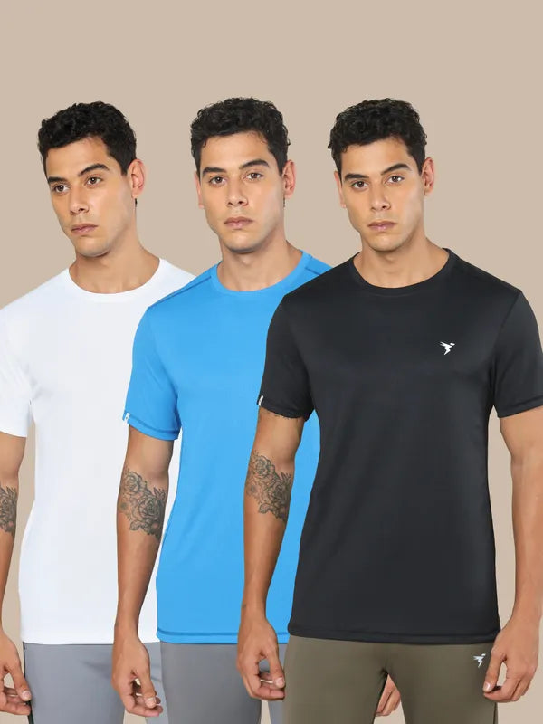 Men Solid Slim Fit Crew Neck T-shirt with TECHNO COOL+ (Pack of 3)