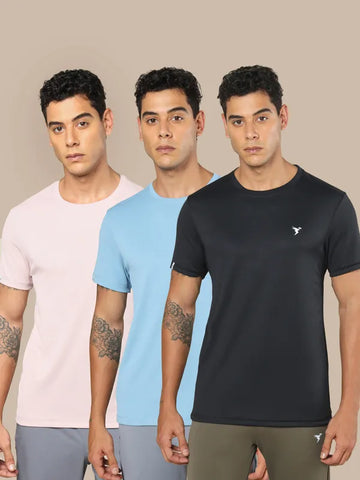Men Solid Slim Fit Crew Neck T-shirt with TECHNO COOL+ (Pack of 3)