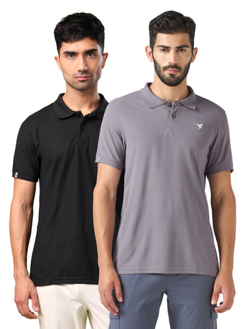 Men Solid Slim Fit Polo T-shirt  pack of 2 with MATPIQ