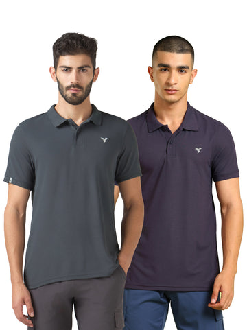 Men Solid Slim Fit Polo T-shirt  pack of 2 with MATPIQ