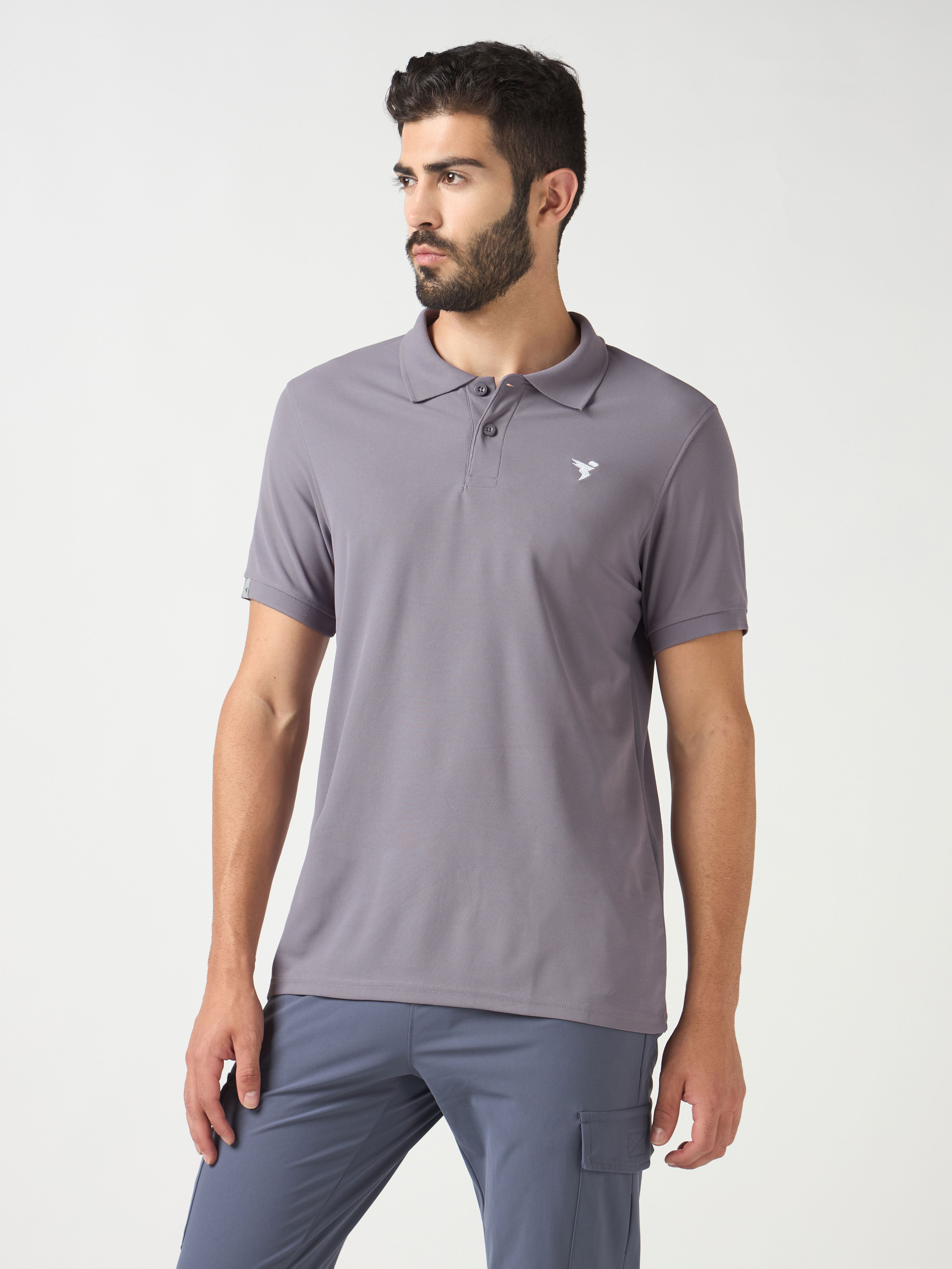 Men Solid Slim Fit Polo T-shirt with MATPIQ