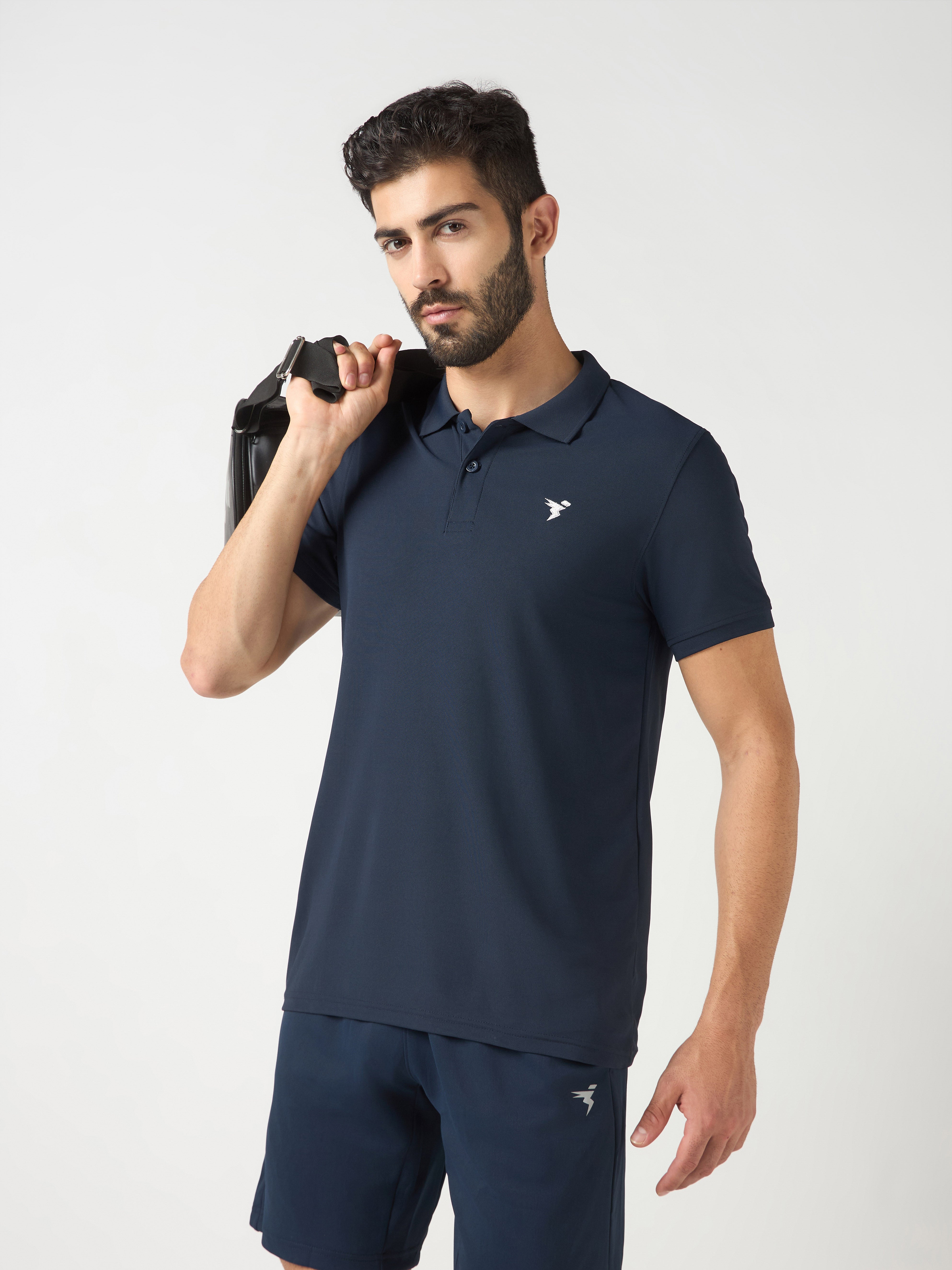 Men Solid Slim Fit Polo T-shirt with MATPIQ