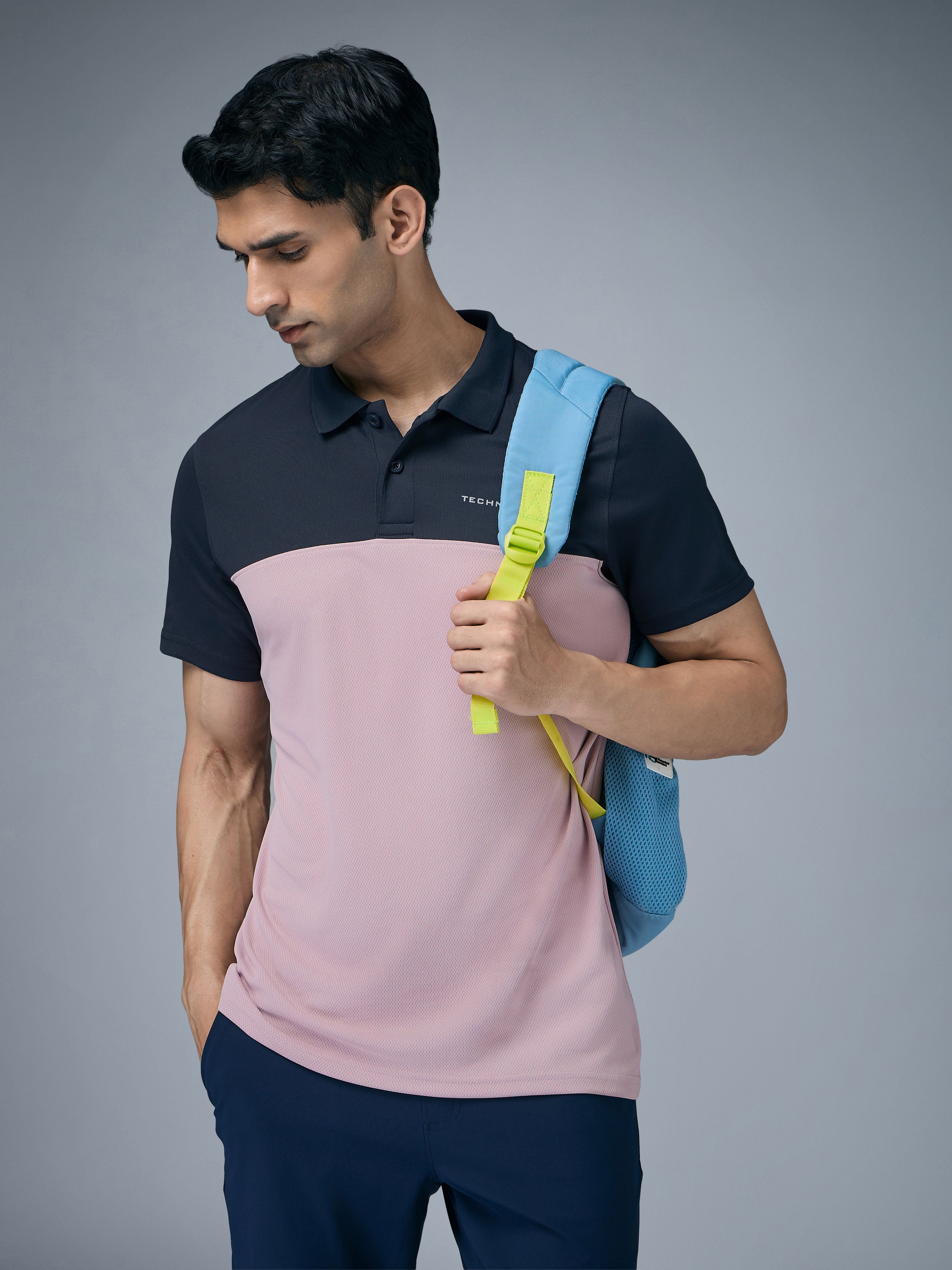 Men Colorblock Relax Fit Polo T-shirt with TECHNO COOL+