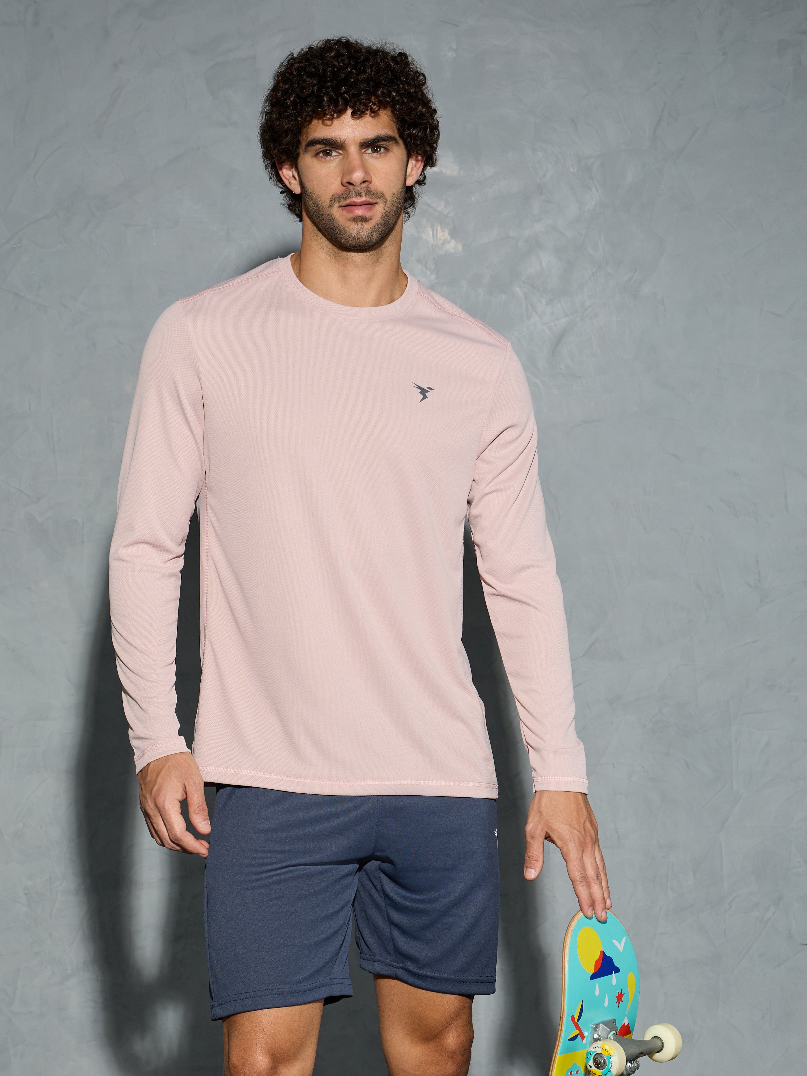 Men Solid Slim Fit Crew Neck T-shirt with TECHNO COOL+