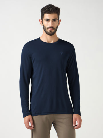 Men Solid Slim Fit Crew Neck T-shirt with TECHNO COOL+