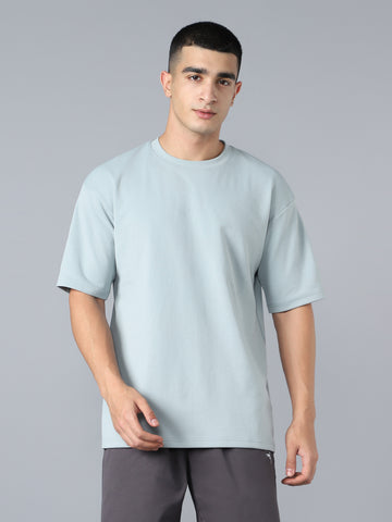 Men Solid  Oversized Crew Neck T-shirt with ELASTO PLUS