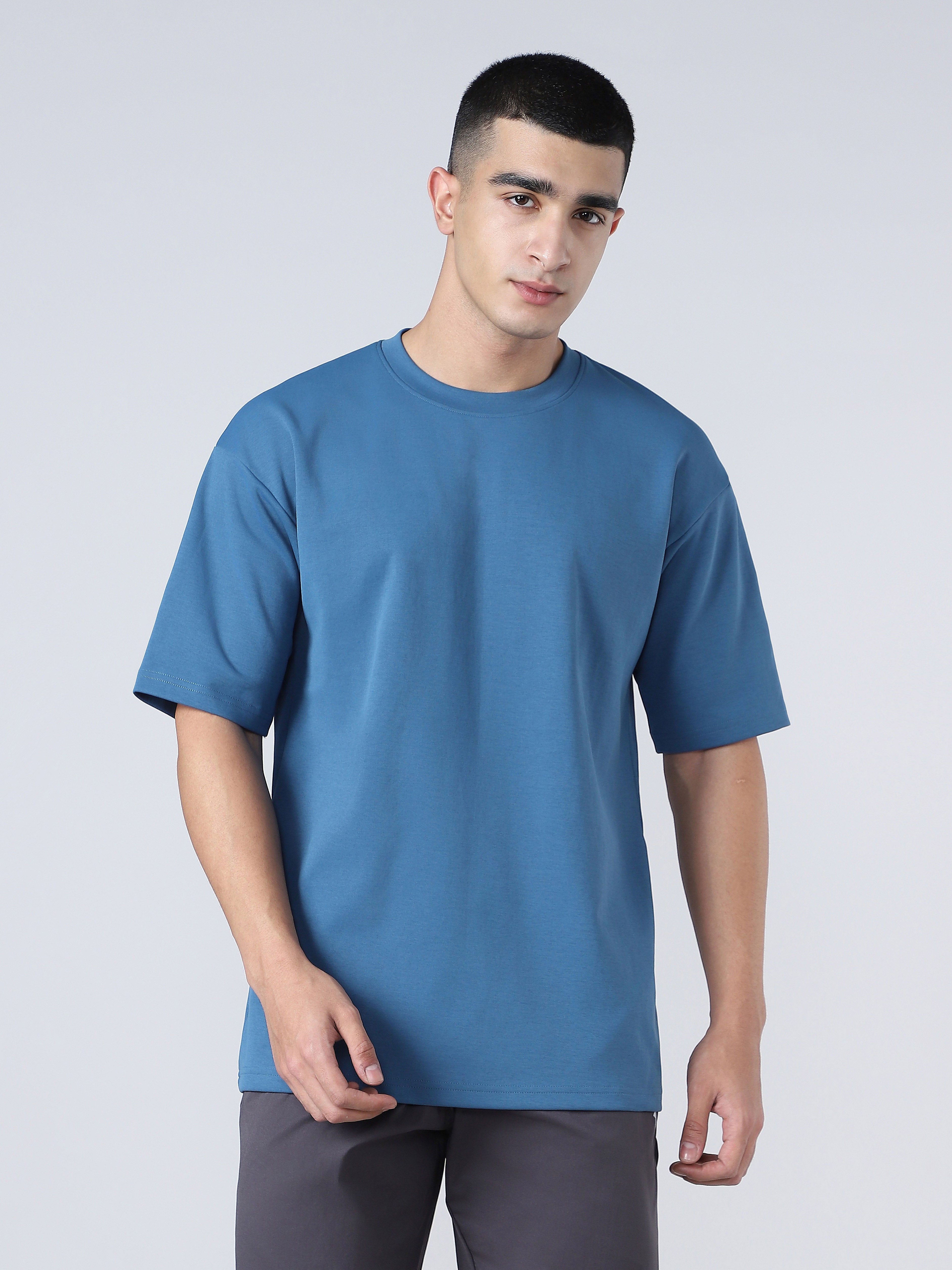 Men Solid  Oversized Crew Neck T-shirt with ELASTO PLUS