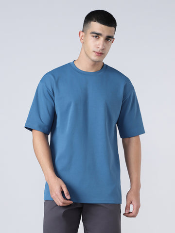 Men Solid  Oversized Crew Neck T-shirt with ELASTO PLUS