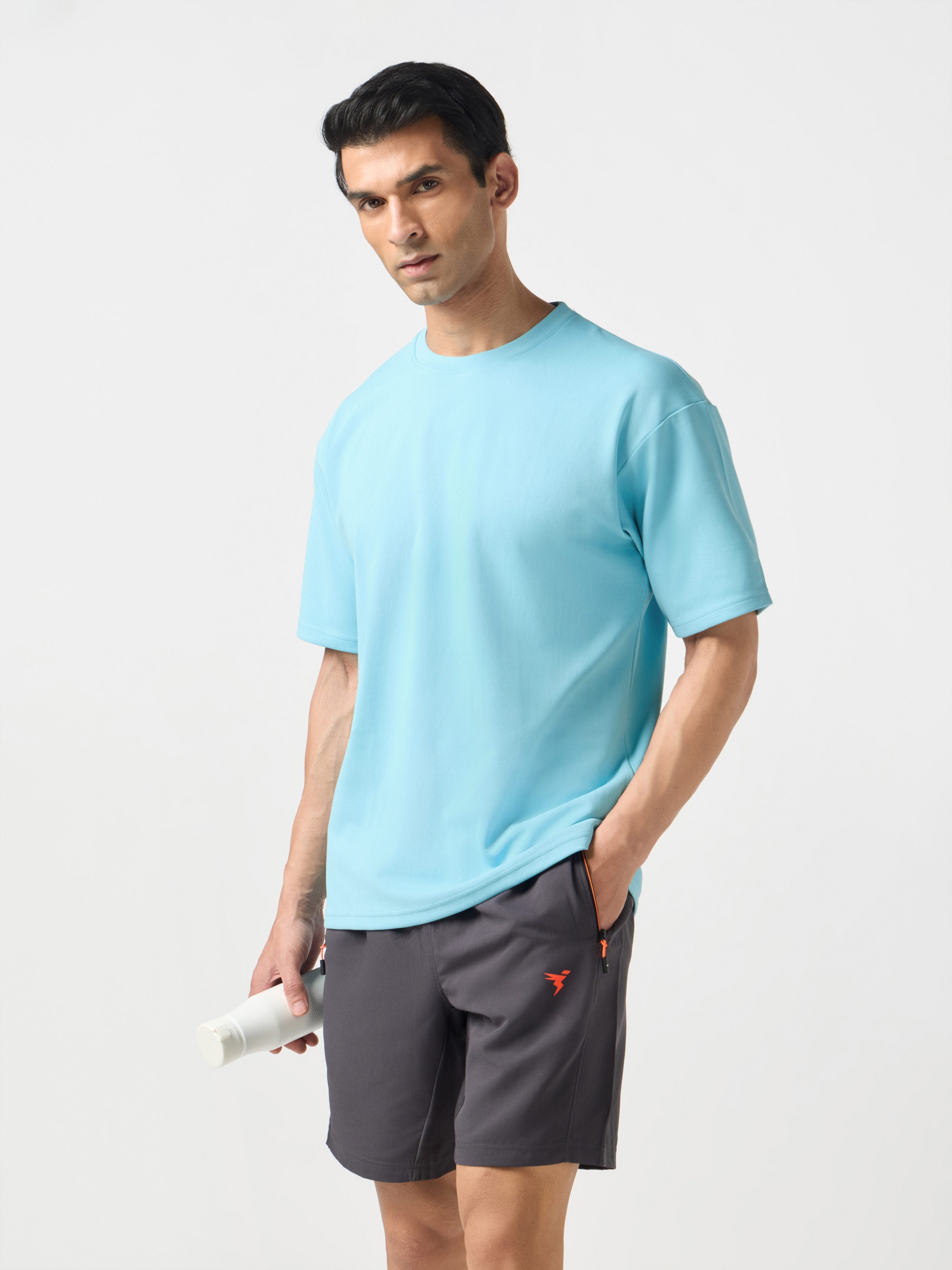 Men Solid  Oversized Crew Neck T-shirt with ELASTO PLUS