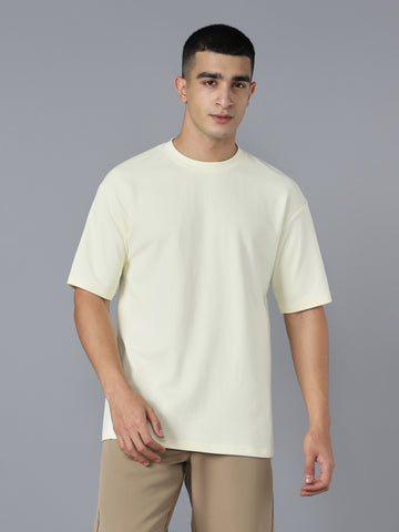 Men Solid  Oversized Crew Neck T-shirt with ELASTO PLUS