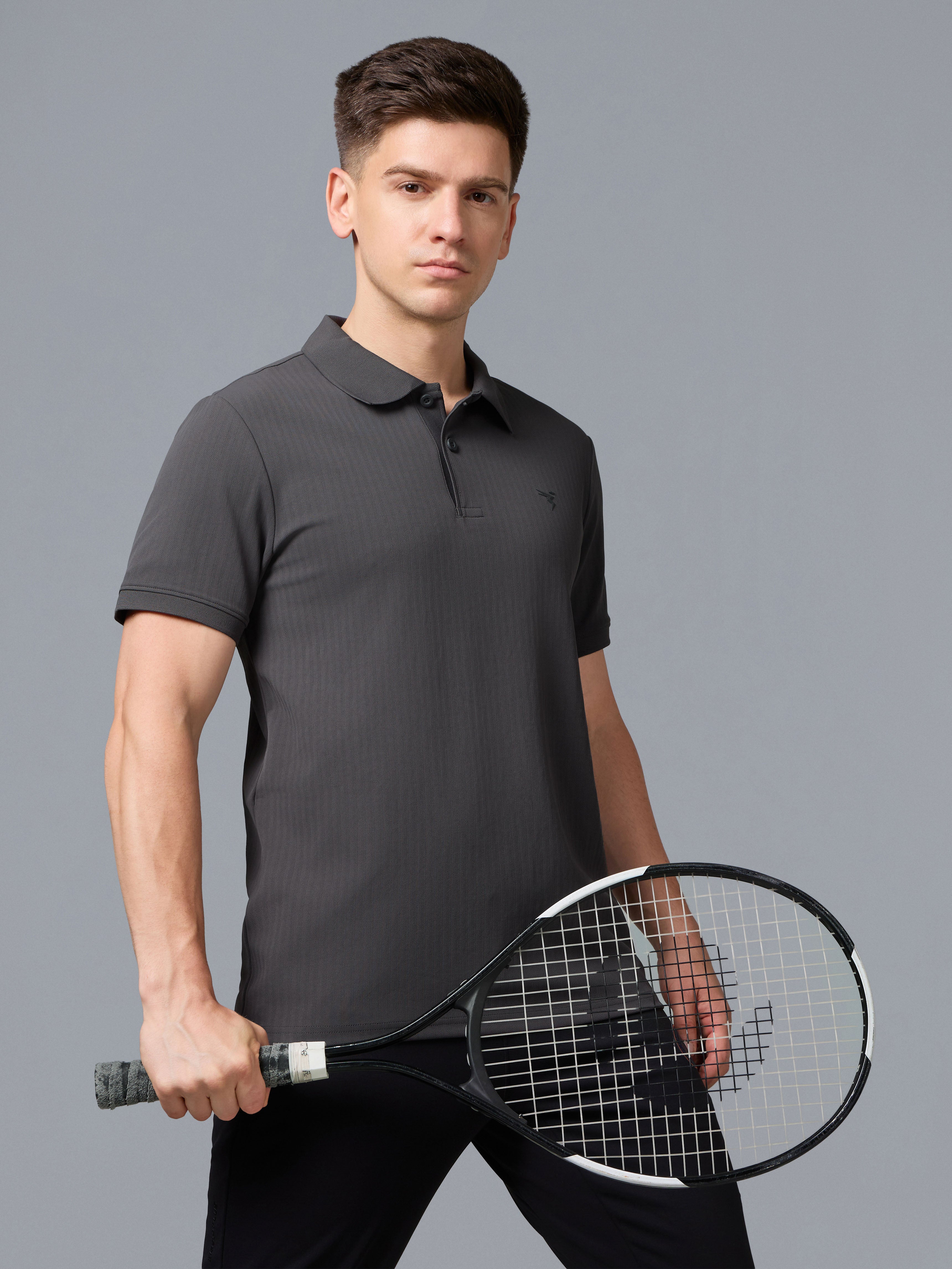 Men Solid Slim Fit Active Polo T-shirt with ELASTO PLUS