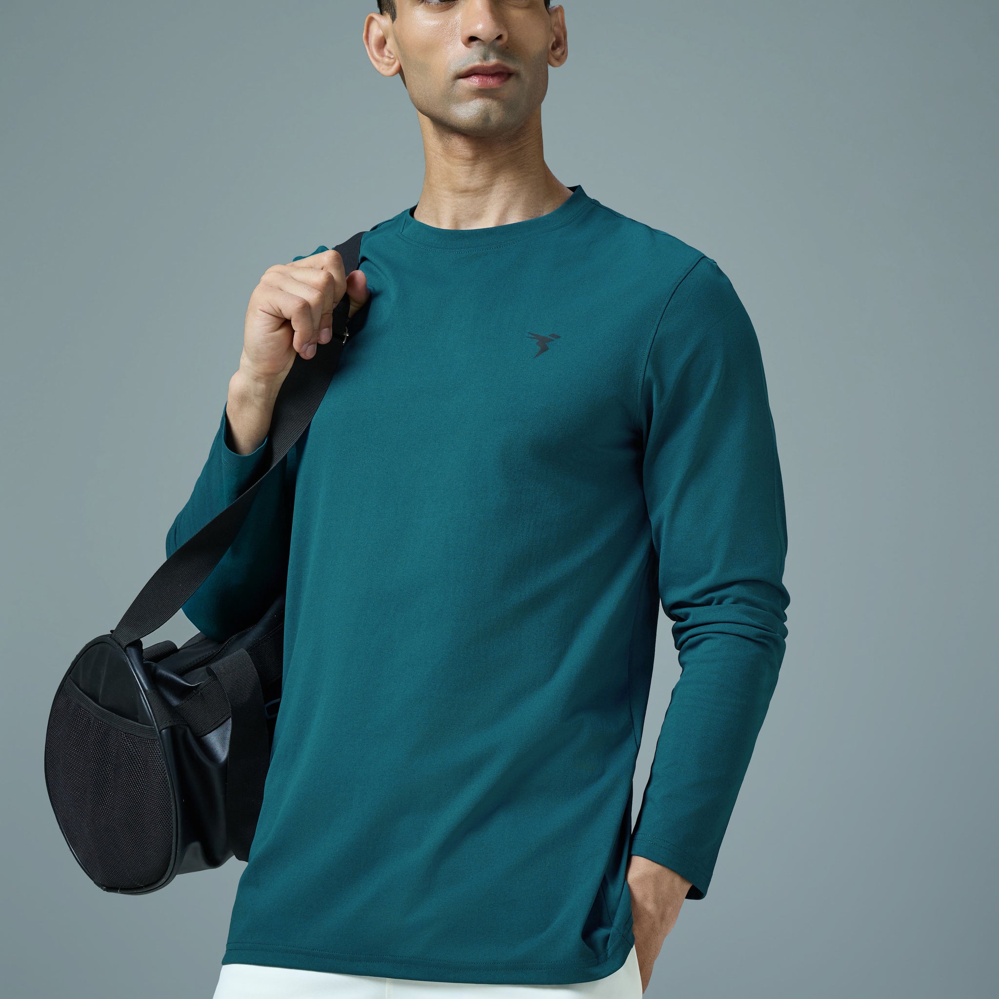 Men Solid Slim Fit Round Neck Sports T-shirt with COTFLEX