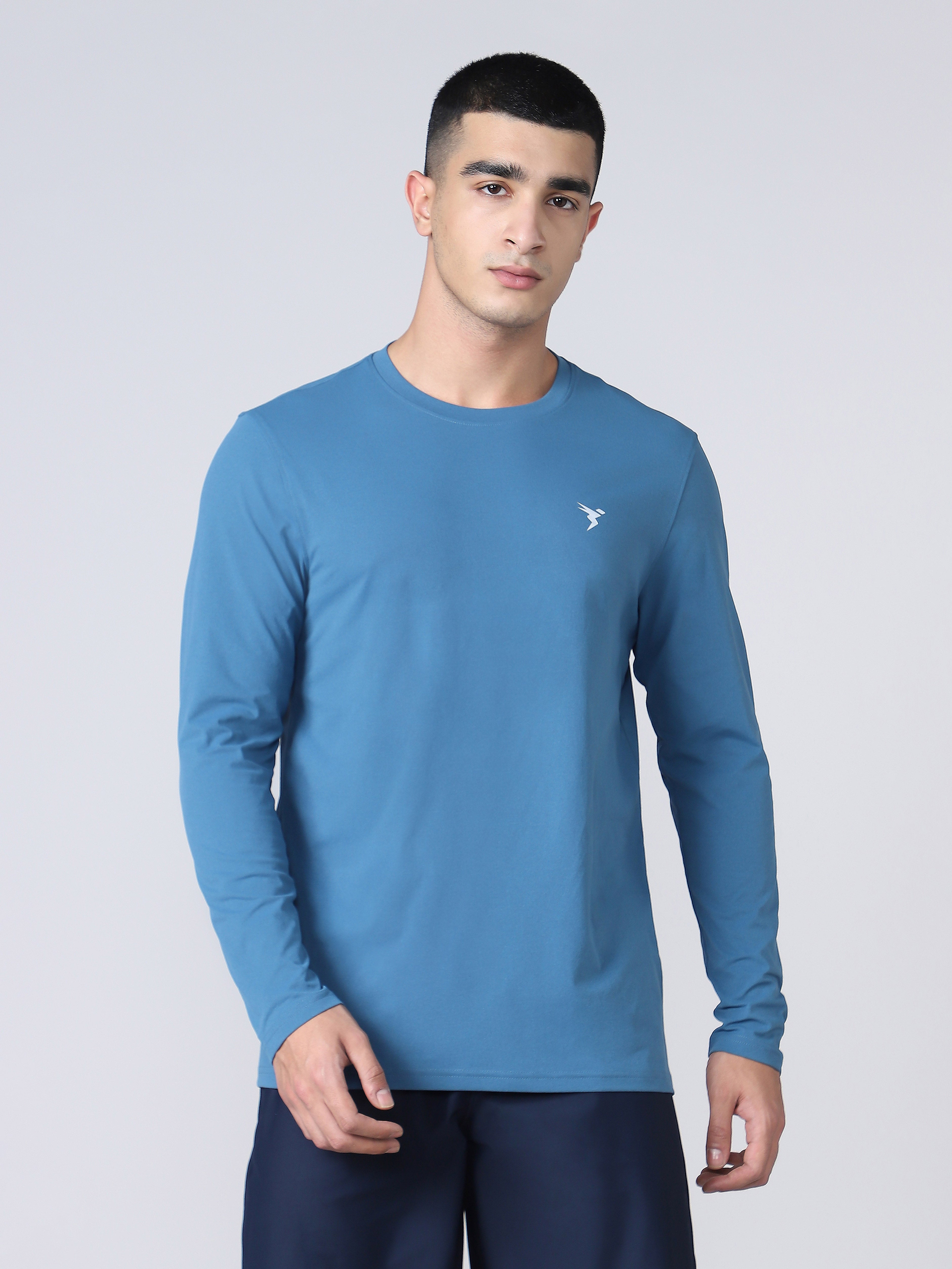 Men Solid Slim Fit Round Neck Sports T-shirt with COTFLEX