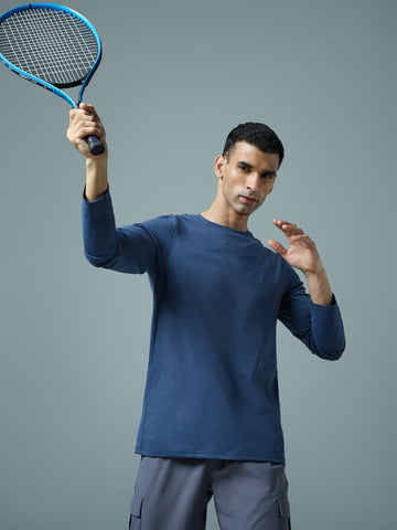 Men Solid Slim Fit Round Neck Sports T-shirt with COTFLEX