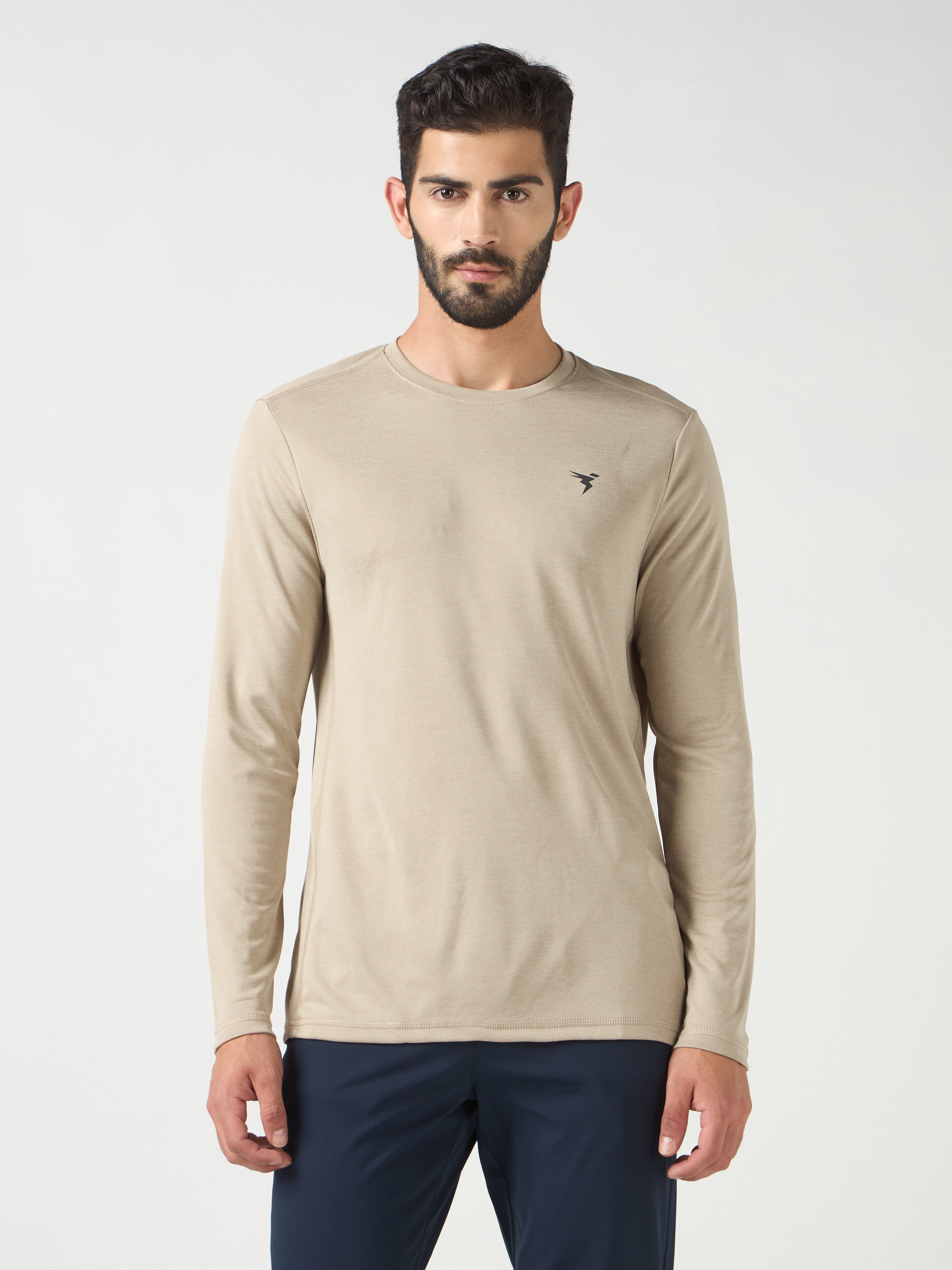 Men Melange Slim Fit Crew Neck T-shirt with DOUBLE COOL