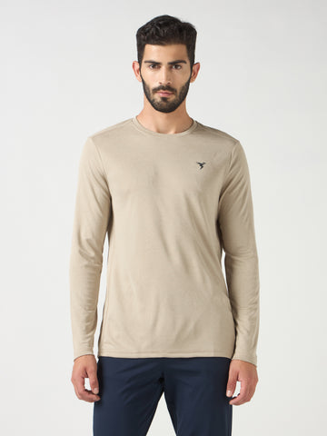 Men Melange Slim Fit Crew Neck T-shirt with DOUBLE COOL