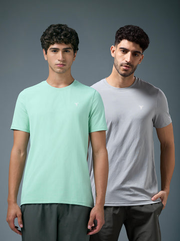 Men Solid Slim Fit pack of 2 Crew Neck T-shirt with COTFLEX