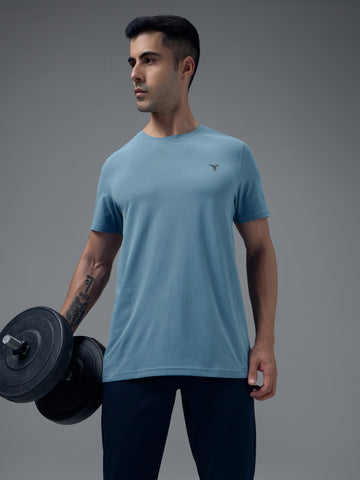 Men Solid Slim Fit Crew Neck T-shirt with COTFLEX