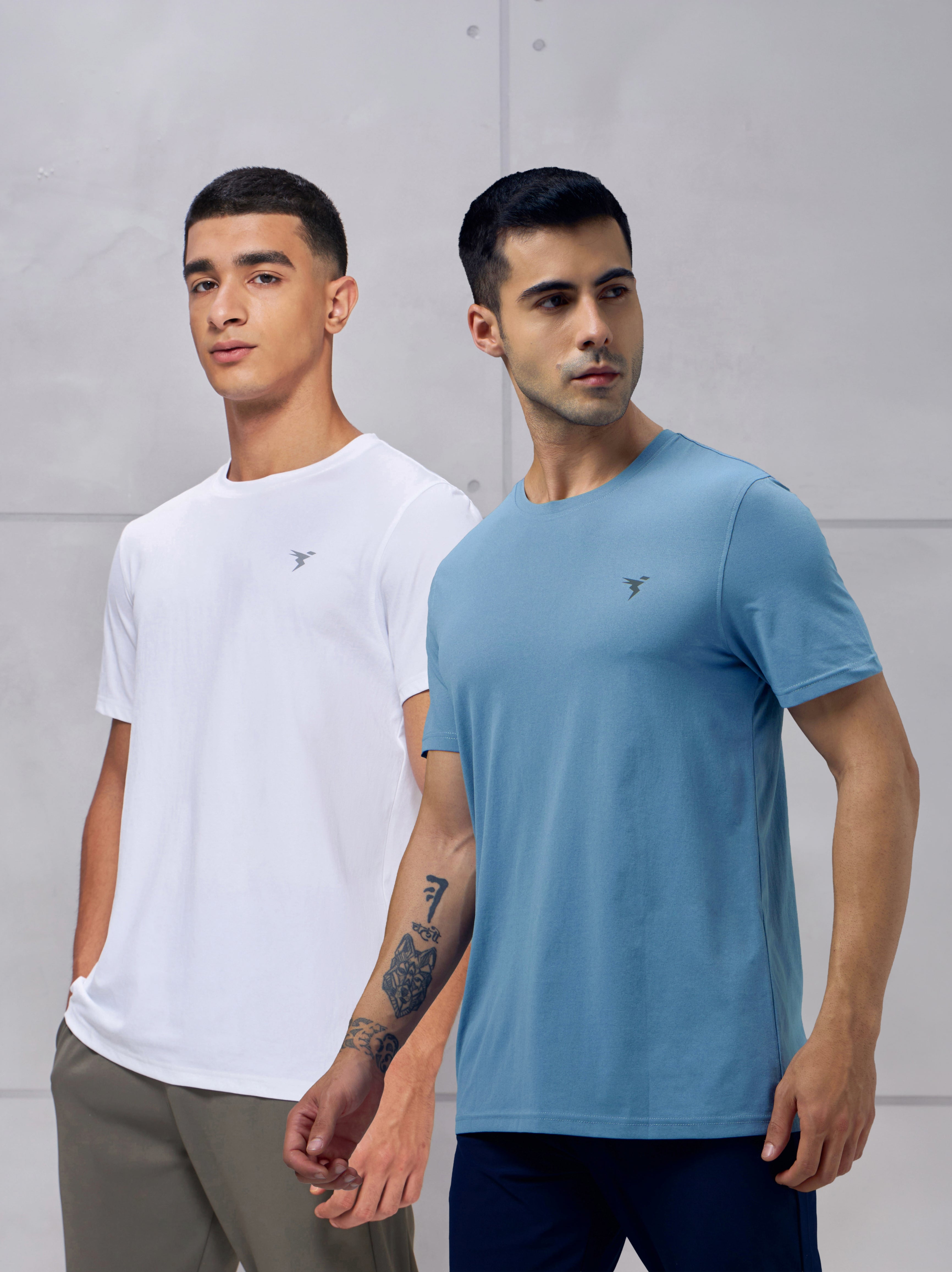 Men Solid Slim Fit pack of 2 Crew Neck T-shirt with COTFLEX
