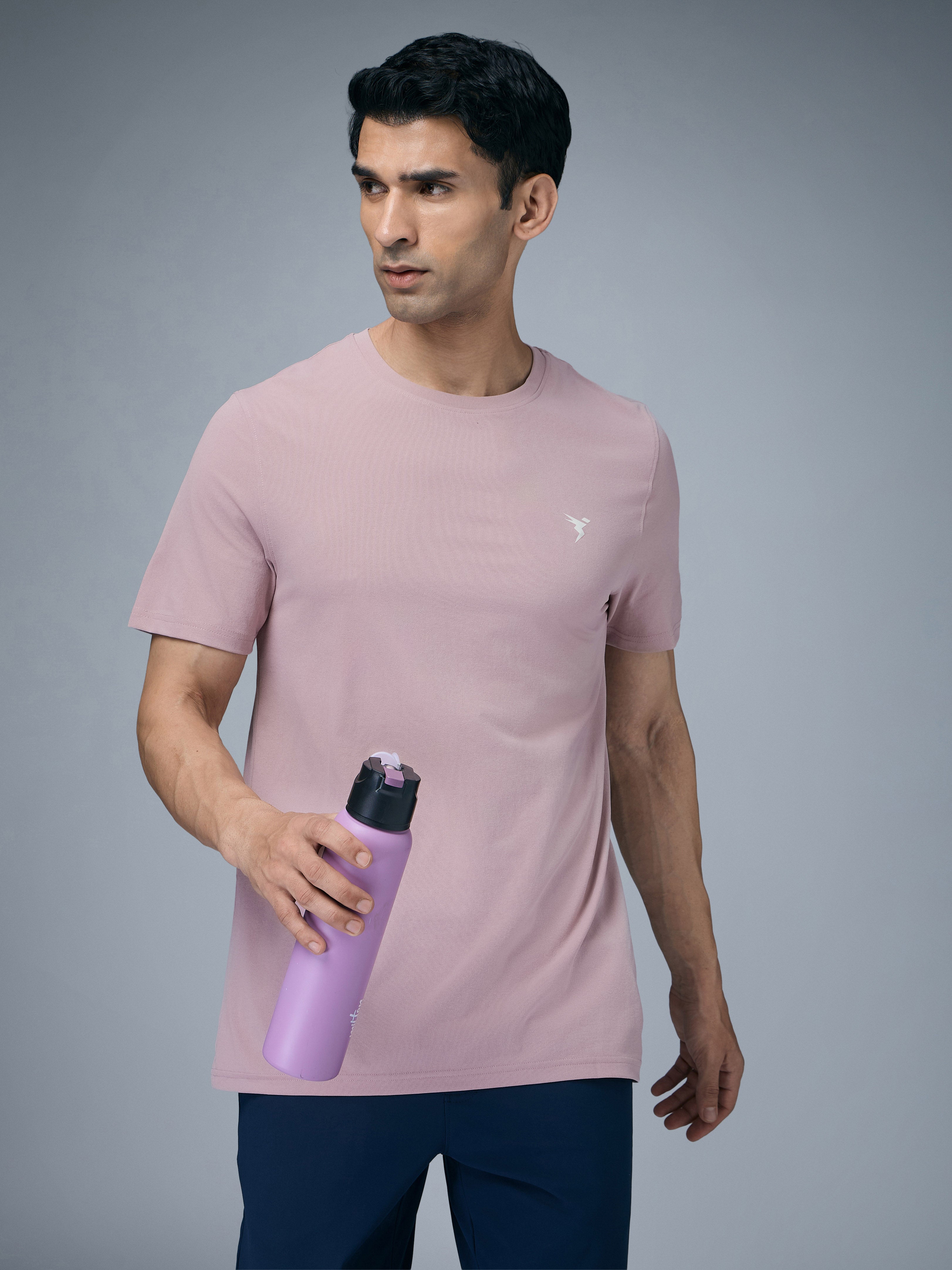 Men Solid Slim Fit Crew Neck T-shirt with COTFLEX
