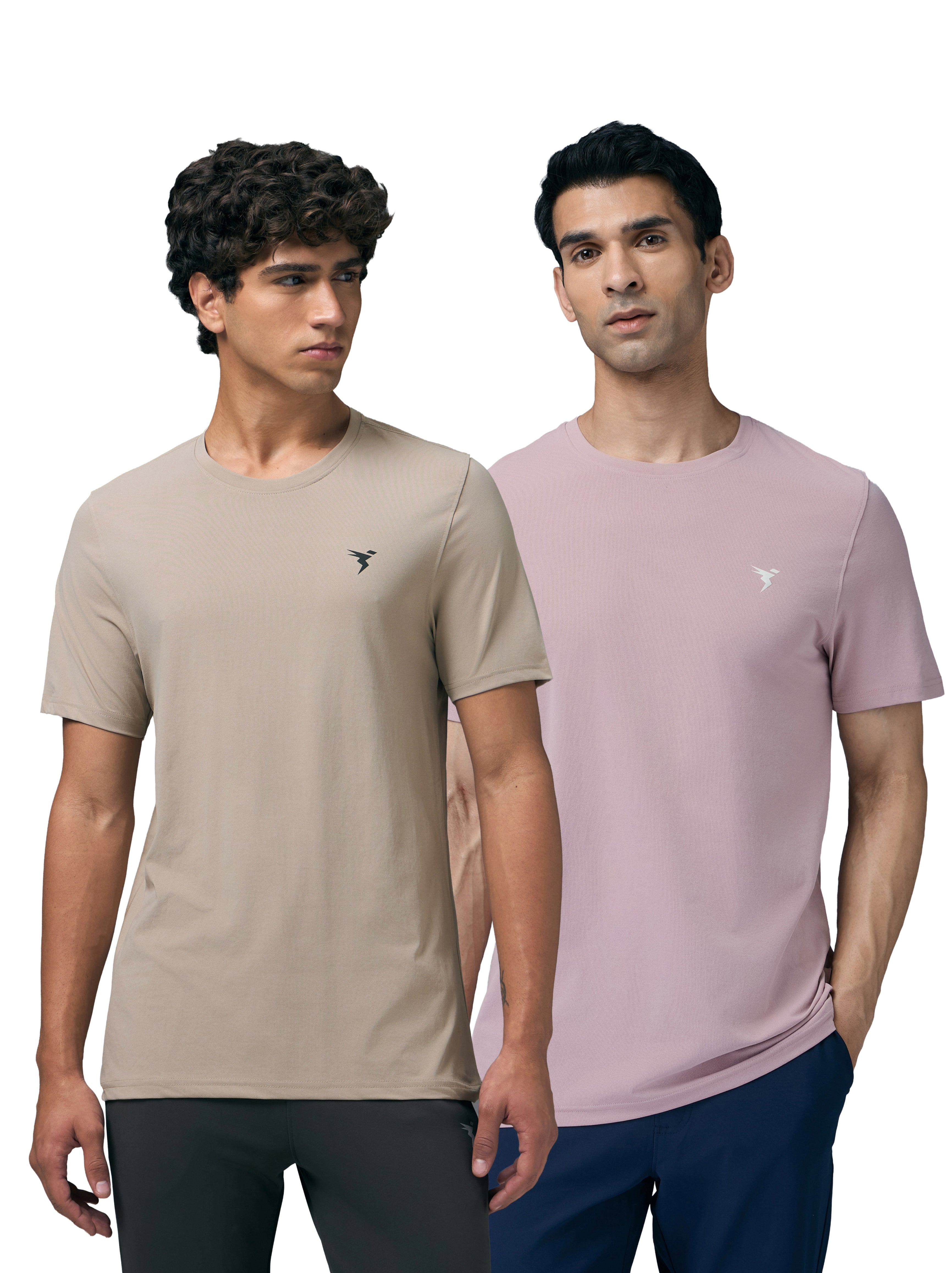Men Solid Slim Fit pack of 2 Crew Neck T-shirt with COTFLEX