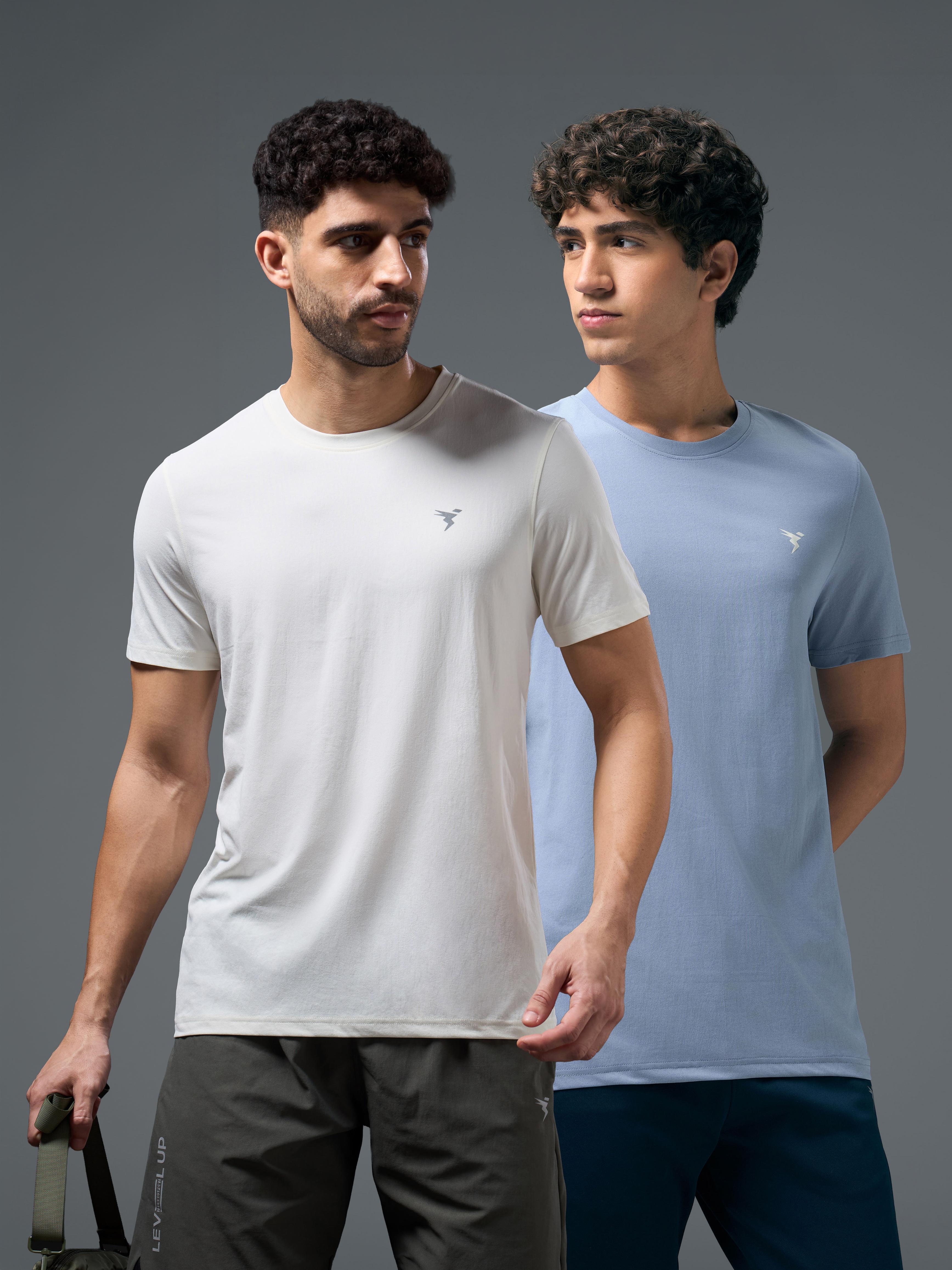 Men Solid Slim Fit pack of 2 Crew Neck T-shirt with COTFLEX