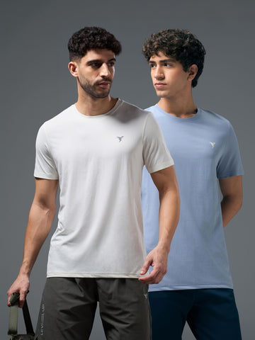 Men Solid Slim Fit pack of 2 Crew Neck T-shirt with COTFLEX