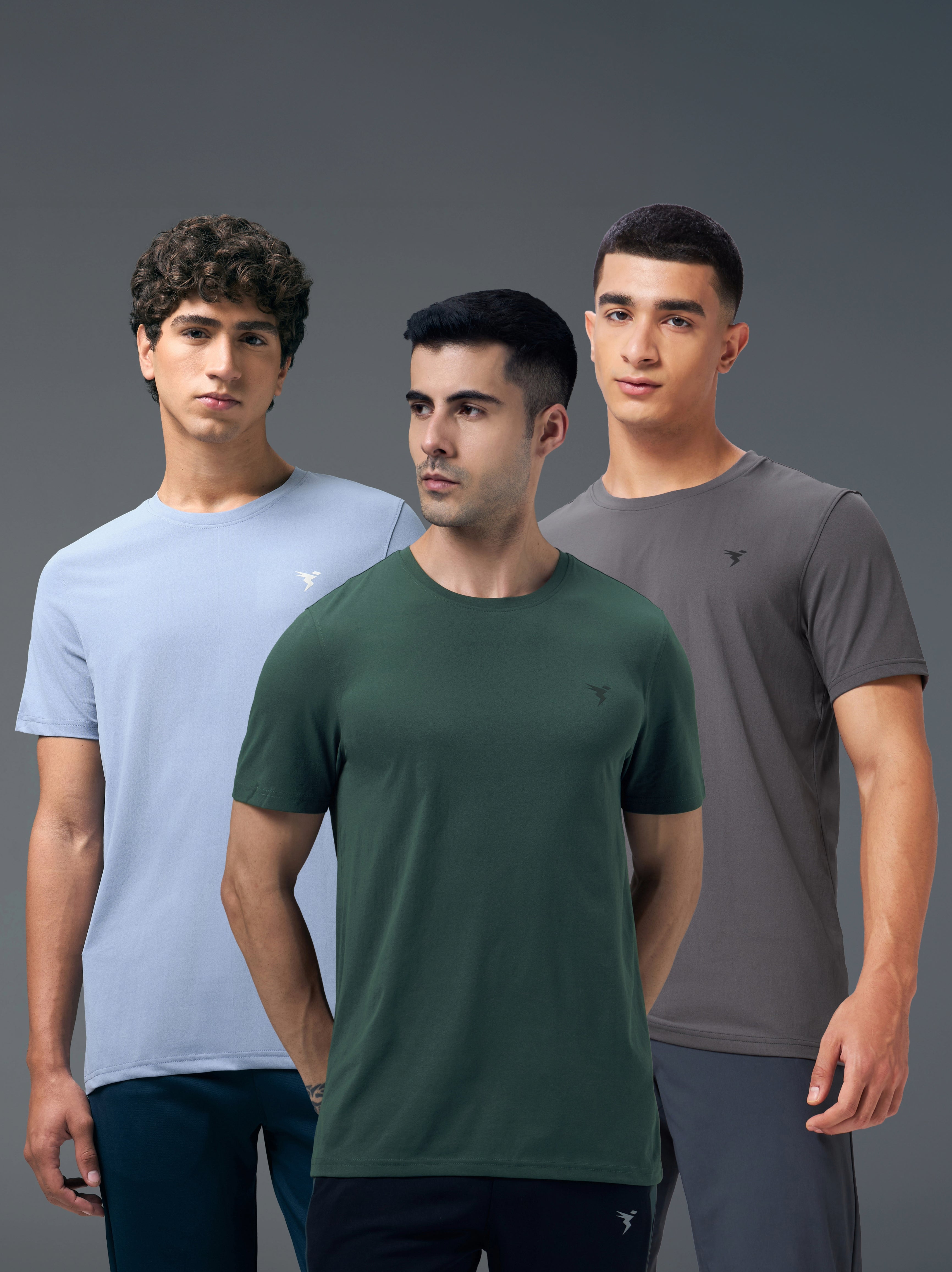 Men Solid Slim Fit pack of 3 Crew Neck T-shirt with COTFLEX