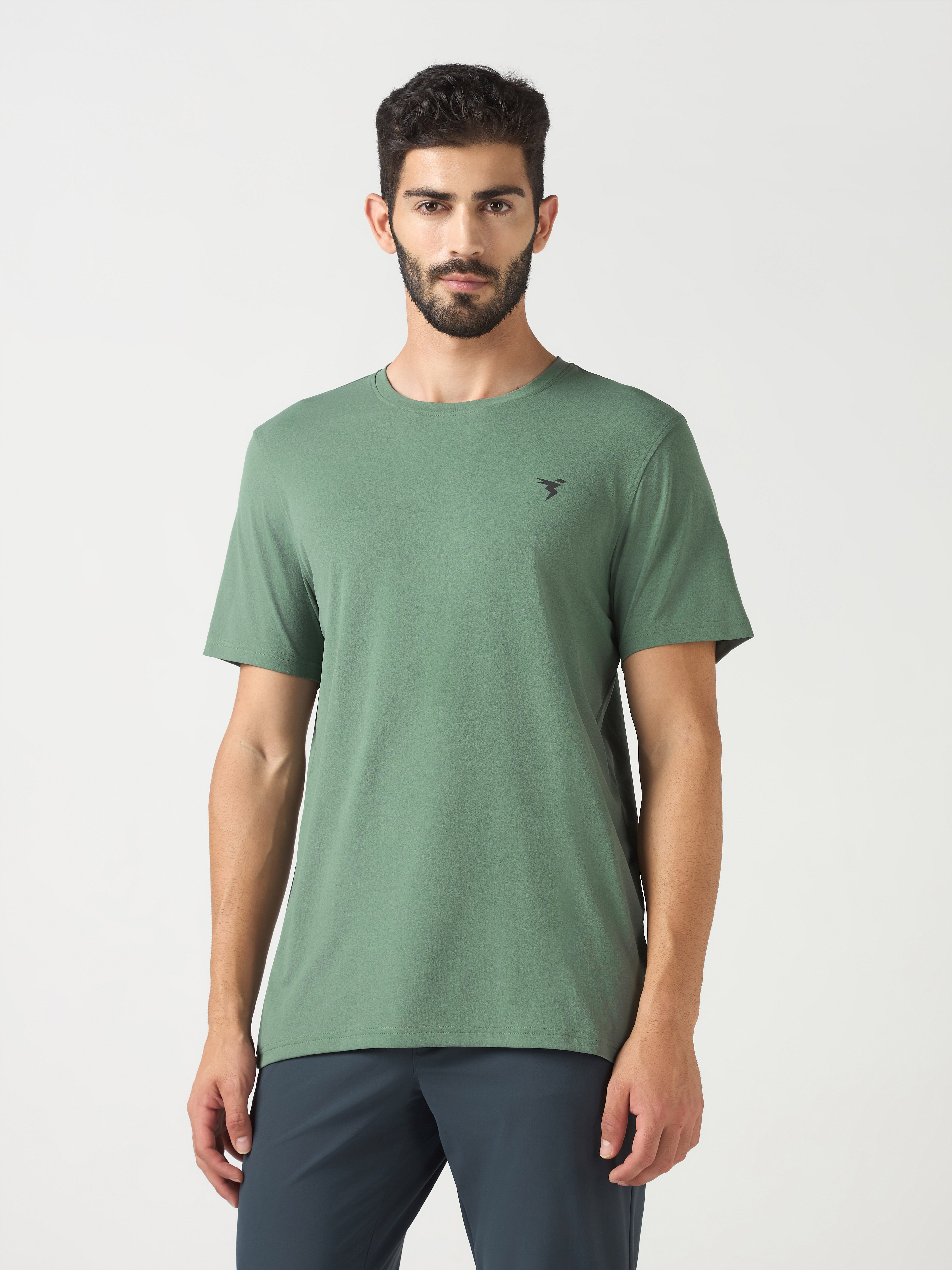 Men Solid Slim Fit Crew Neck T-shirt with COTFLEX