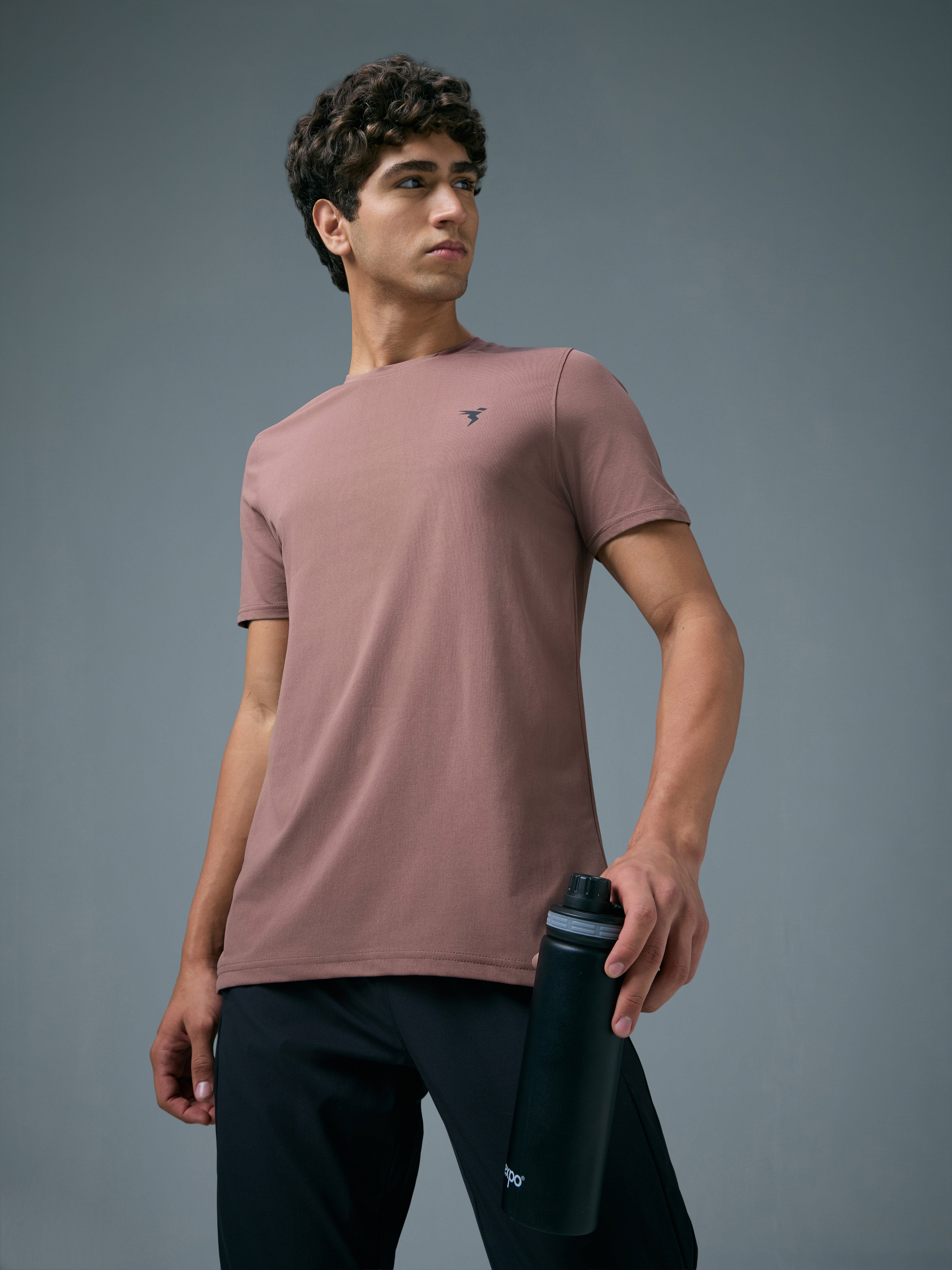 Men Solid Slim Fit Crew Neck T-shirt with COTFLEX