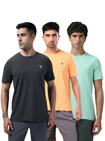 Men Solid Slim Fit pack of 3 Crew Neck T-shirt with COTFLEX