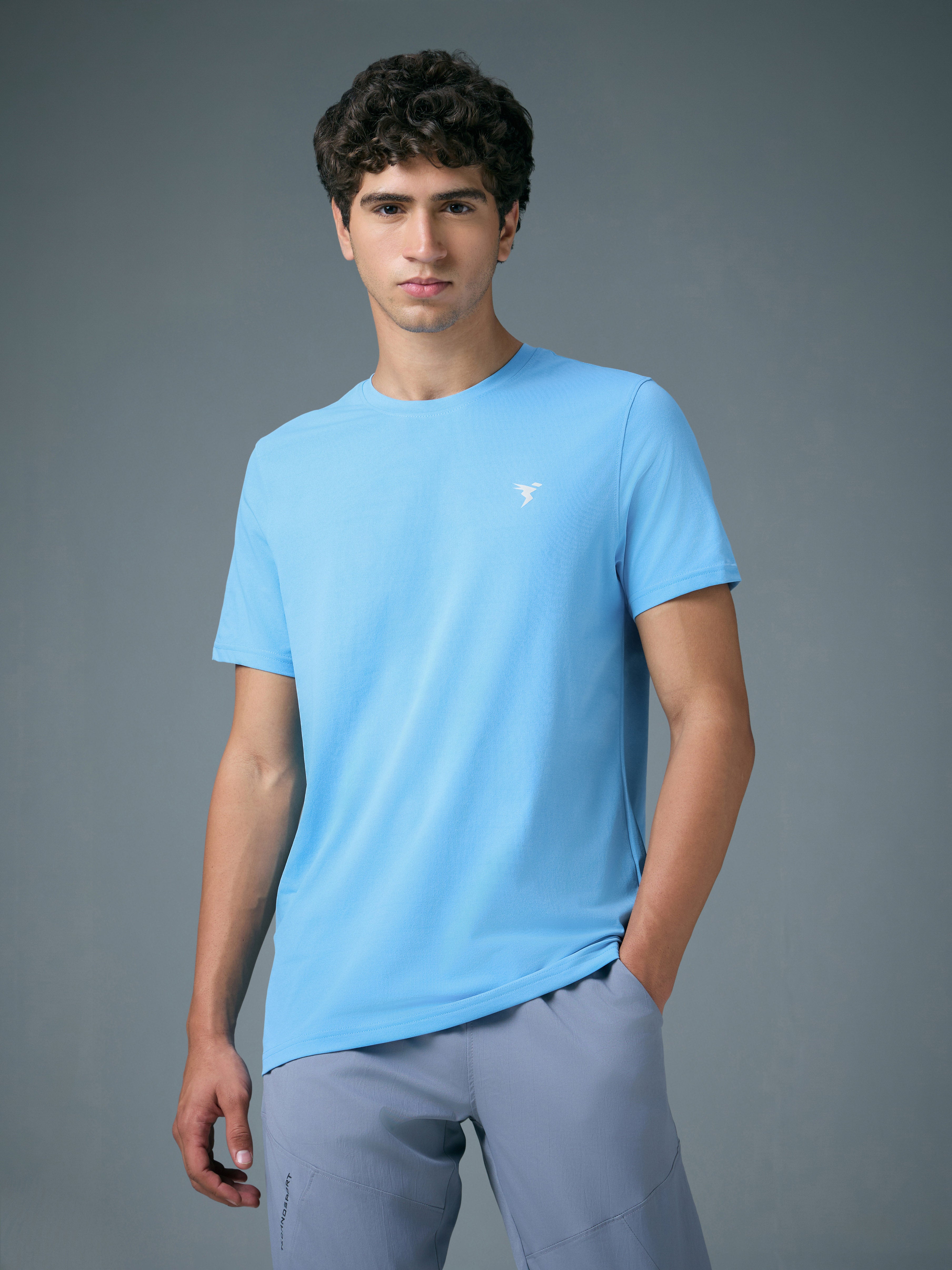 Men Solid Slim Fit Crew Neck T-shirt with COTFLEX