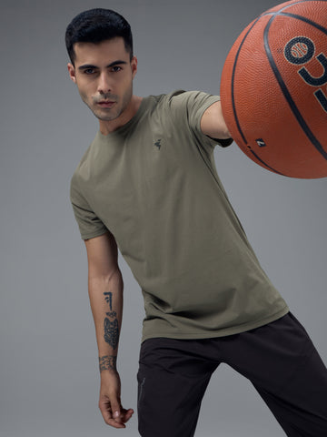 Men Solid Slim Fit Crew Neck T-shirt with COTFLEX