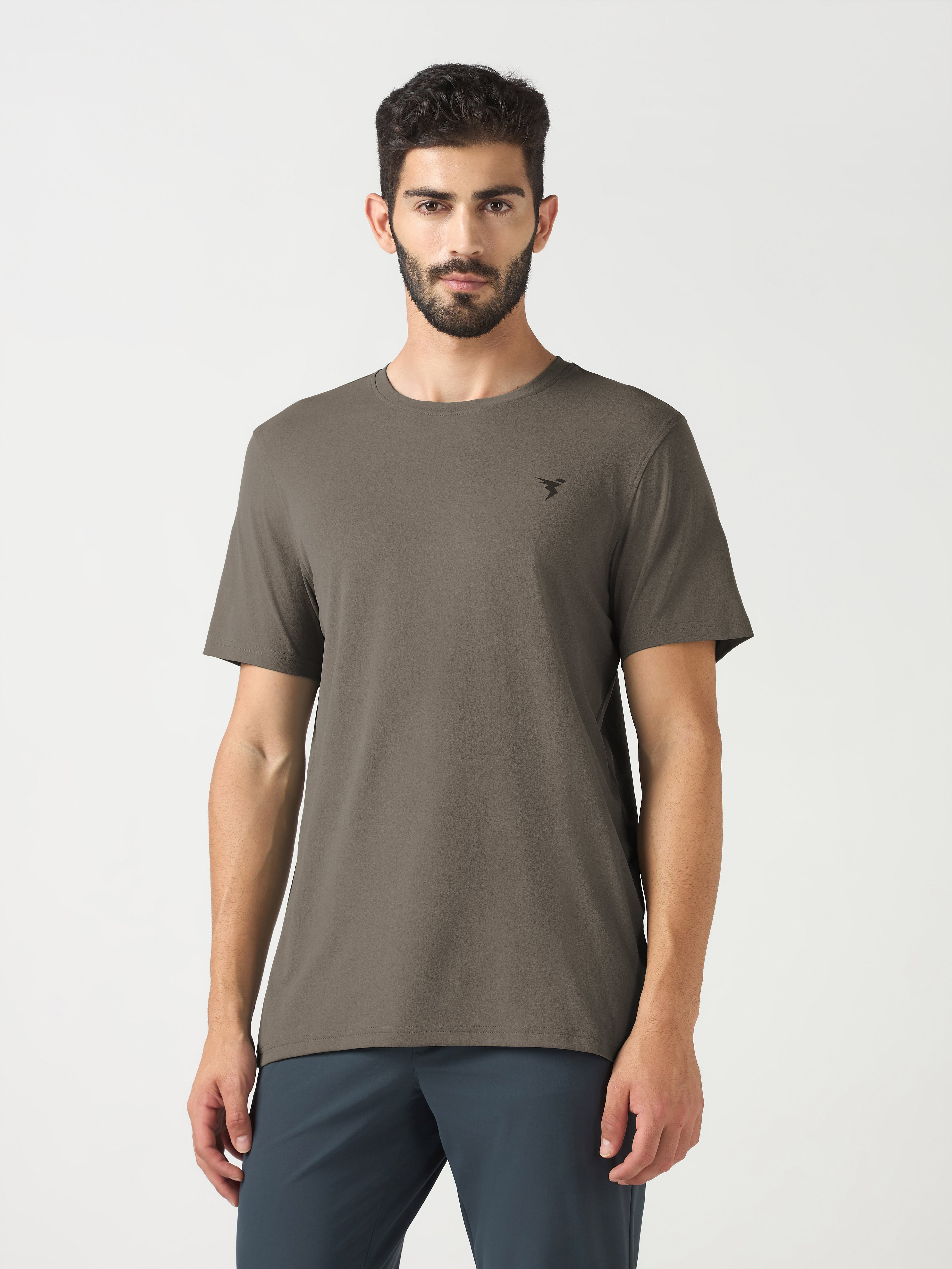Men Solid Slim Fit Crew Neck T-shirt with COTFLEX