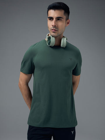 Men Solid Slim Fit Crew Neck T-shirt with COTFLEX