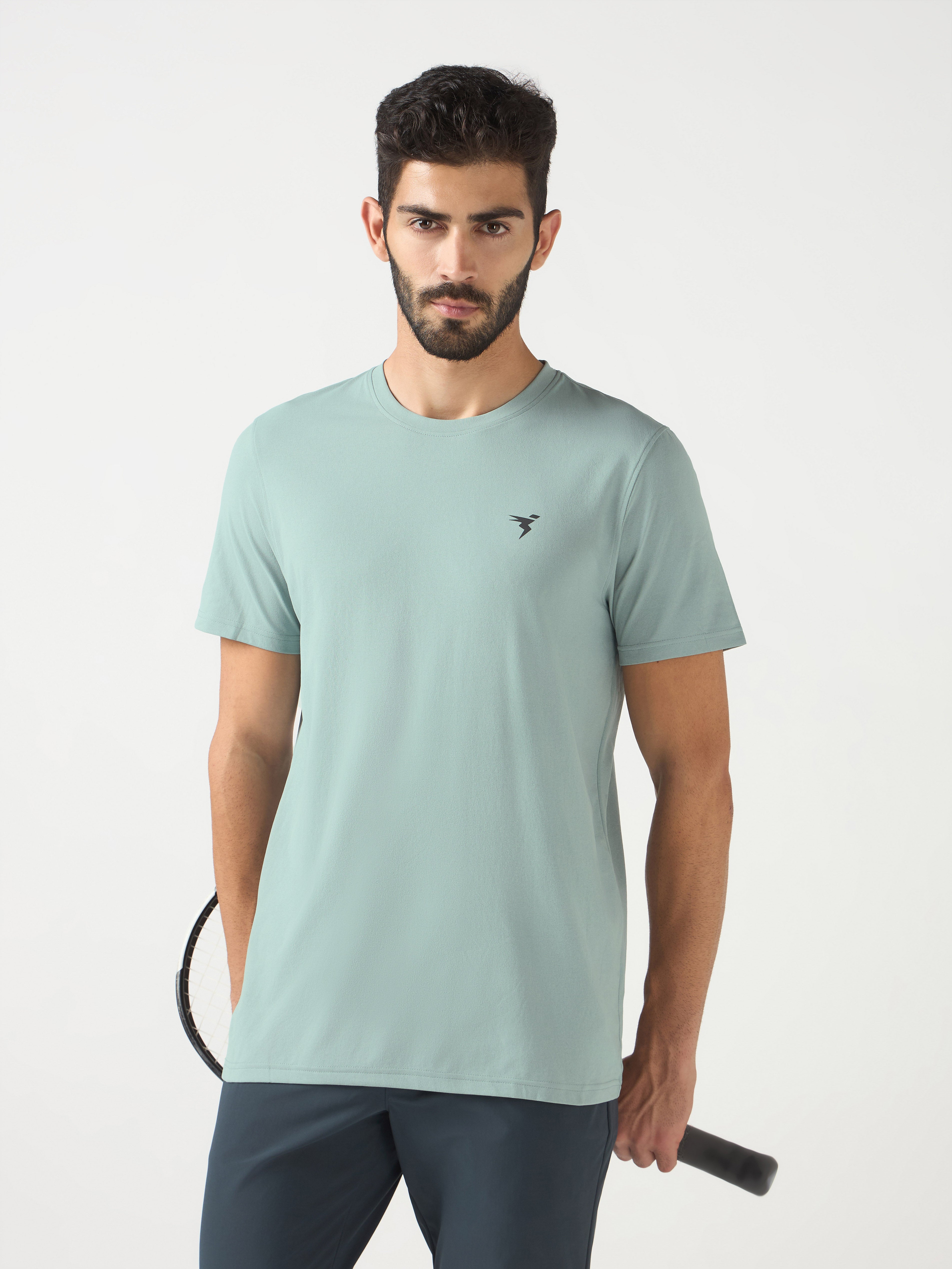 Men Solid Slim Fit Crew Neck T-shirt with COTFLEX